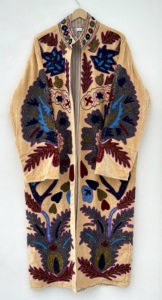 Unisex Handmade <b>Velvet</b> Suzani Long <b>Quilted</b> Jacket Uzbak Embroidered Floral Cotton Lining Breathable Eco-Friendly High Jacket - Product Image 2