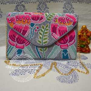 Bolso Rectangular Havenhue Hecho a Mano con Cuentas y Bordado Floral, Cierre de Cremallera, Base de Poliéster, para Fiestas, Viajes, Manualidades - Product Image 1