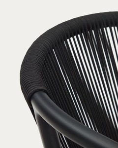 Chaise de salle à manger moderne minimaliste en teck noir écologique de qualité supérieure avec revêtement en similicuir et dossier en corde - Product Image 5