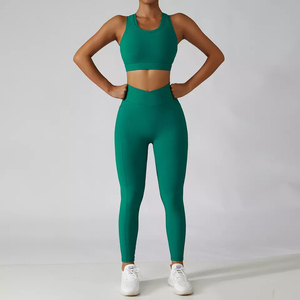 Women's White Yoga Set Seamless Racerback <b>Crop</b> Top High Waist Full Length <b>Leggings</b> 2 Piece Activewear - Product Image 6