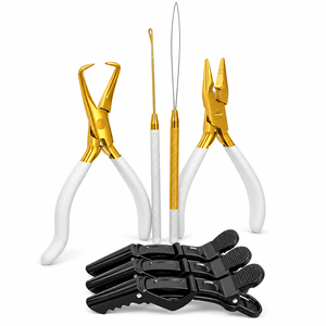 Kit d'outils de pose de perles pour extensions capillaires Gold Hair Extension Beading Tool Kit Micro Link Bead Closer Remover Pliers Blue Grip Loop Threader ZetomedPro - Product Image 2