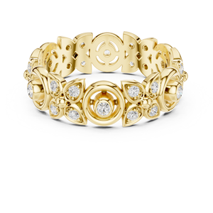 Anillo floral de oro amarillo para mujer, anillo de eternidad con cristales de lujo, regalo de joyería de moda para aniversario de boda - Product Image 3