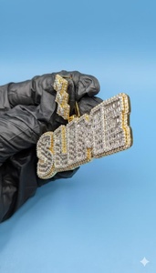 Colgante de letra SLIME de plata de ley 925 chapado en oro de 18 quilates con moissanita de corte brillante redondo, amuleto temático de hip hop para unisex - Product Image 3