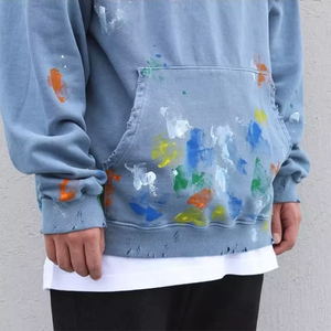 เสื้อฮู้ดดี้ผู้ชายแบบสวมหัว ดีไซน์ขาดๆ สำหรับใส่เที่ยวข้างนอก สีพื้น สไตล์ไฮสตรีทแฟชั่น - Product Image 6