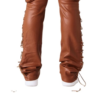 กางเกงวอร์มหนังเอวกลางสำหรับผู้ชายกางเกงสำหรับใส่กลางแจ้งลายทางทรงโค้งตรง - Product Image 4