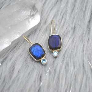 Labradorite Blue Topaz Drop Earrings Sterling Silver Teardrop December Birthstone Jewelry For Women - Product Image 1