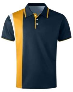 Polo Personalizado de Manga Corta para Hombre, Mezcla de Algodón Premium, Diseño con Paneles en Azul Marino, Amarillo y Blanco, Ropa de Golf Informal y Transpirable, OEM - Product Image 1
