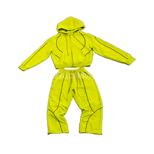 Unisex Orange Sweatsuit Set Full <b>Zip</b> <b>Hooded</b> Sweatshirt and Jogger Pants Casual Streetwear Sweatsuit - Product Image 5