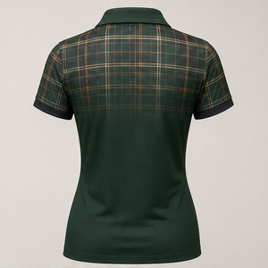 Polo Personalizado para Mujer, Diseño a Cuadros Verde Bosque y Cobre, Secado Rápido, Transpirable, Manga Corta, Uniforme de Golf, WPS-0857 - Product Image 3