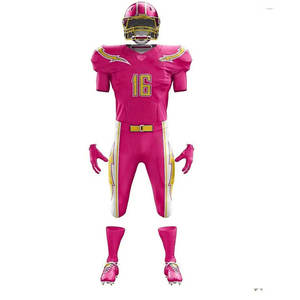 OEM Men's Solid Pink Color American Football Jersey Set Custom Printed Name Number V-Neck Short Sleeve Fitted Football Uniform - Product Image 1