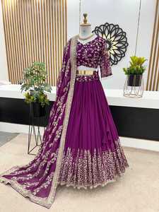 LEHENGA CHOLI ELEGANTE DE GEORGETTE CON BORDADO DE LENTEJUELAS Y DUPATTA COLOR VINO 68103 - Product Image 1