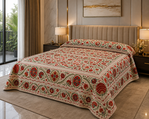 Luxury Handmade Embroidered Suzani <b>Bed</b> <b>Sheet</b> King Size Organic Cotton Filled for Home Hotel Bohemian Style Geometric Wedding - Product Image 2
