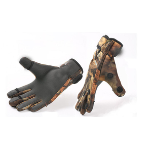 Insulated Fishing Gloves Half Finger Camouflage Green Synthetic Material Adjustable Wrist <b>Strap</b> Breathable Waterproof Unisex - Product Image 3