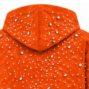 Bright Orange Pearl <b>Zip</b>-Up <b>Hoodie</b> Pearl Studded Streetwear Winter Jacket Long Sleeve Casual Oversized Fleece Front <b>Pockets</b> - Product Image 4