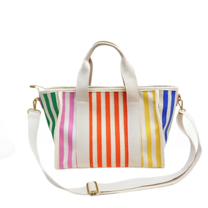 Bolso bandolera a rayas, bolso cruzado informal de gran capacidad para viajes al aire libre, bolso tote con bloques de color. - Product Image 1