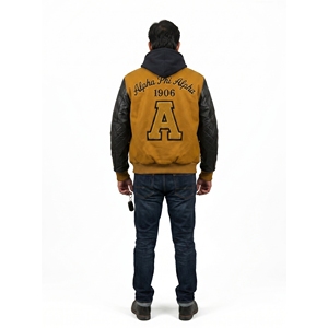 Veste universitaire premium pour homme Heritage Letterman Streetwear, en laine méltone, manches en cuir véritable, fermeture éclair brodée, personnalisable OEM - Product Image 2