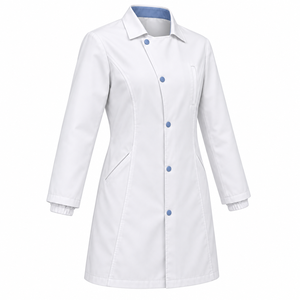 Medical <b>Lab</b> <b>Coat</b> Soft <b>White</b> Diagonal Snap Spread Collar Custom Wholesale Unisex Doctor Uniform Healthcare Workwear Seam Pockets - Product Image 4