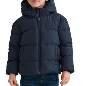 Hooded Puffer <b>Jacket</b> Zipper Closure Windproof Thick Winter Coat Unisex Casual Solid Color Regular Fit Short Length 100%Polyester - Product Image 2