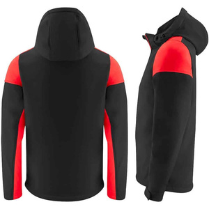 Men's Coated Thick Hooded <b>Fleece</b> Jacket Windproof <b>Zipper</b> Front Sporty Winter Color Blocking Black Red Regular Fit - Product Image 2