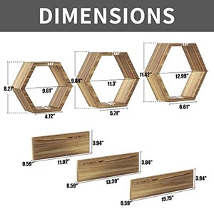 Walnut Wood <b>Hexagonal</b> Wall <b>Shelves</b> | Modern Floating Three-layer Display Shelving | Living Room | Wholesale - Product Image 3