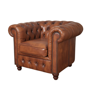 Fauteuil Chesterfield classique en cuir marron capitonné avec garniture à clous, fauteuil d'appoint pour salon - Product Image 2