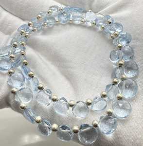 Collier de perles d'aigue-marine cultivées en laboratoire faites à la main, 18 pouces, bijoux en pierres précieuses bleues, collier statement perlé, cadeau de bijoux personnalisé - Product Image 6