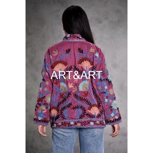 Handmade <b>Women's</b> Winter <b>Jacket</b> with Suzani Embroidery Short TNT Fabric Coat Featuring Style and Design for parties and <b>wedding</b> - Product Image 2