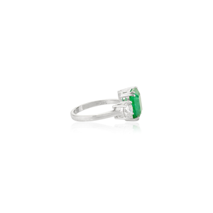 Productos más vendidos, bajo MOQ, anillo abierto de oro blanco macizo K14 con doble engaste de esmeralda y diamante para bodas y fiestas. - Product Image 5