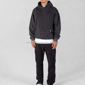 Sweats à capuche personnalisés pour hommes 100% coton lourd bouffée impression sweat à capuche streetwear surdimensionné sweats à capuche vintage lavé noir pour hommes - Product Image 6