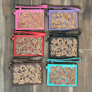 Nueva Cartera Pequeña de Cuero Genuino con Grabado Floral Hecho a Mano, Monedero Elegante con Cremallera para Monedas y Tarjetas de Crédito, Cartera Delgada Unisex para Uso Diario - Product Image 4