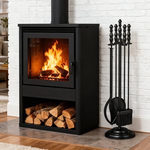 5-Piece <b>Fireplace</b> <b>Tool</b> <b>Set</b> with Poker Tongs Brush Shovel Round Stand - Product Image 2