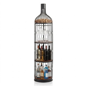 Porte-bouteilles moderne en fer forgé avec étagères réglables, support de rangement décoratif en métal pour table, idéal pour verres à pied de bar à domicile - Product Image 1