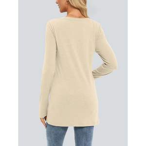 2025 2025 femmes à la mode hiver habillé hauts lâche col en v à manches longues chemises avec poches basique tenues décontractées - Product Image 2