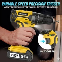 Ensemble de tournevis électrique sans fil 20V avec mandrin sans clé, perceuse à percussion sans fil, vitesse variable, perçage maximal de 30 mm, perceuse électrique combinée
