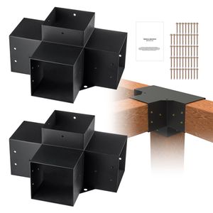 Kit di staffe angolari a 4 vie per impieghi gravosi, 2 pz, 6x6 (dimensione interna 5,6x5,6) per lavori in legno fai-da-te, pergole, gazebo, padiglioni, facile installazione - Product Image 1