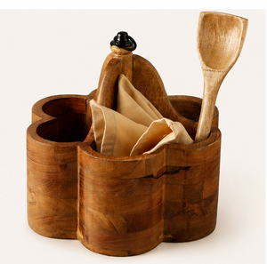 Handcrafted Mango Wood Cutlery Holder With 4 Compartments Rustic Wooden Utensil <b>Caddy</b> For Dining <b>Table</b> And Kitchen Countertop - Product Image 2