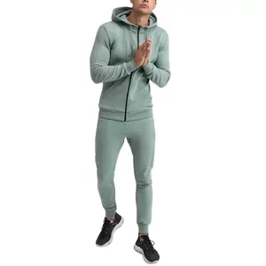 Men's Winter Hooded Casual Tracksuit Set Two-Piece Solid Color Block 100% Cotton Unisex Matching Sweatsuit - Product Image 1