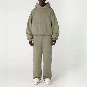 Luxury Cotton Heavyweight Tracksuit Men's Oversized Sweatsuit Hiphop Pure Black Unisex Hoodie <b>Set</b> - Product Image 3