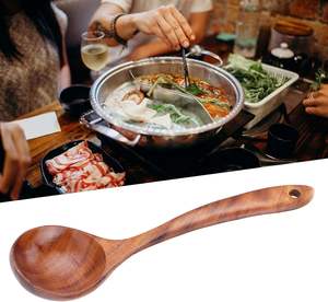 Louche à soupe en acier inoxydable avec long manche en bois, grande cuillère de service pour soupe, bouillie, riz - Product Image 6