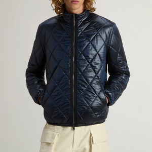 Men's Slim Fit <b>Quilted</b> Nylon <b>Jacket</b> Zip-Up Padded Outerwear Waterproof Stand Collar Argyle <b>Pattern</b> Winter Wear - Product Image 3
