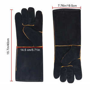 Gants de travail en cuir de vachette de qualité supérieure, résistants à la chaleur et au feu, personnalisables pour barbecue, four, cheminée, protection des mains. - Product Image 3