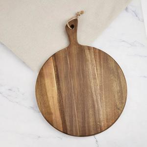 Planche à découper ronde en bois d'acacia de qualité supérieure, épaisse, durable, compatible couteaux, finition lisse, avec poignée et corde de suspension, idéale pour la découpe - Product Image 1