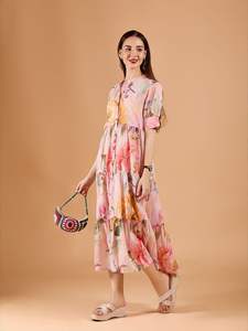 Vestido Maxi Formal con Estampado Floral, Corte Evase, Cuello Redondo, Encaje y Chifón, Elegante, para Fiesta, Verano, para Mujer - Product Image 5