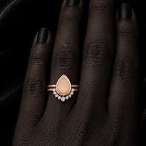 925 Sterling Silver Pear 10x8mm <b>Blank</b> Bezel Zircon Engagement <b>Ring</b> Stackable Curved Wedding Band Breastmilk Keepsake DIY <b>Ring</b> - Product Image 3