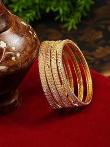 Gold Plated Brass Bangles Set with Flower Design and <b>Crystal</b> Classic Women's Jewelry for Party Occasions - Product Image 4