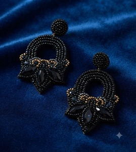 Bohemian Black Beaded Stud Earrings with Marquise Cut Crystal Star Design Classic Third Party Certified for Women - Product Image 1