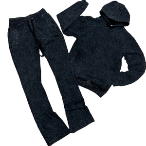 Chándal de invierno de diseñador para hombre, de peso pesado, con cremallera completa, manga larga, negro, con efecto desgastado por el sol, logotipo personalizado y bordado desgastado - Product Image 6
