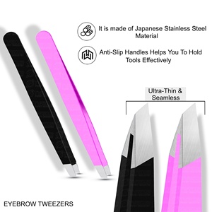 Pince à épiler de maquillage de beauté en acier durable de marque privée pour les sourcils pince à épiler argentée inclinée de qualité supérieure avec emballage - Product Image 5