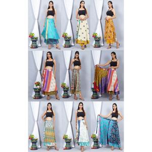 Jupe portefeuille bohème pour femme, longueur genou, en mousseline, viscose, soie et satin, faite à la main, respirante, taille normale, toutes saisons, pour la maternité - Product Image 3