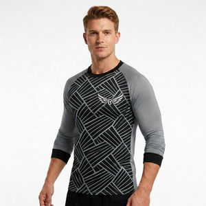 Maillot de sport pour homme à manches longues, imprimé, en polyester respirant, coupe ajustée, col rond - Product Image 5